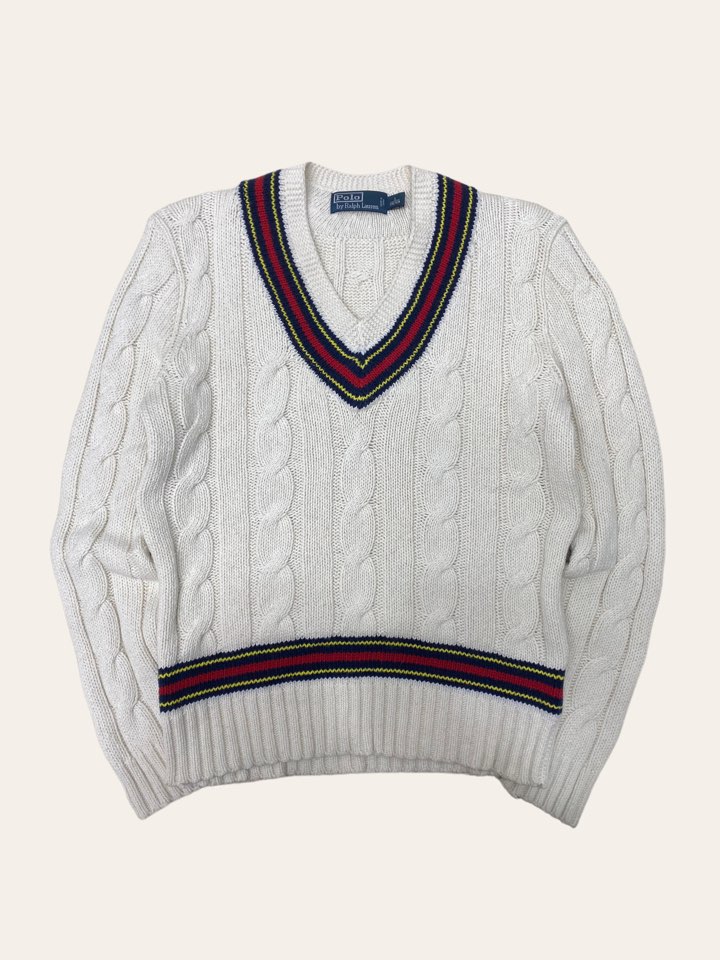 Polo ralph lauren white cricket cable sweater S