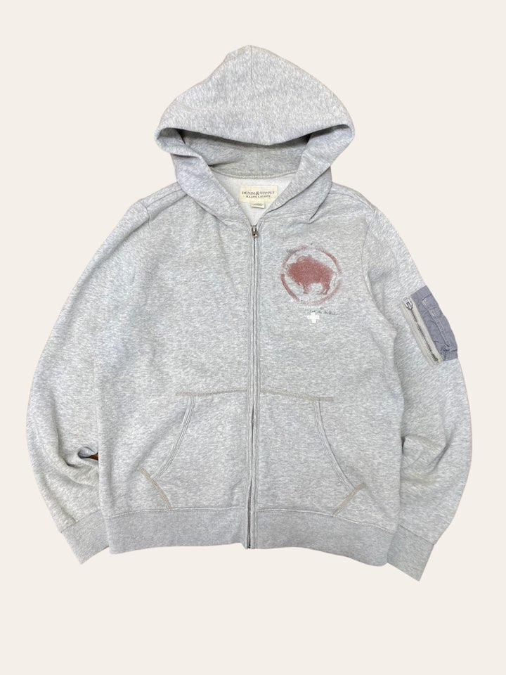 Denim &amp; Supply gray printing hoodie jacket L