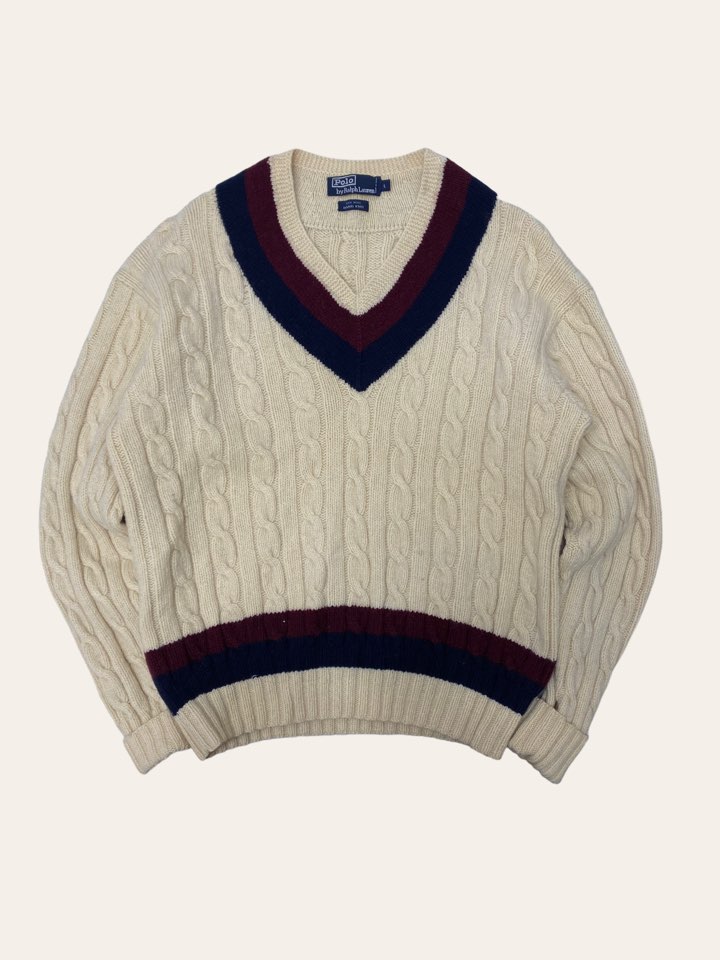 Polo ralph lauren oatmeal color cricket cable cotton sweater L