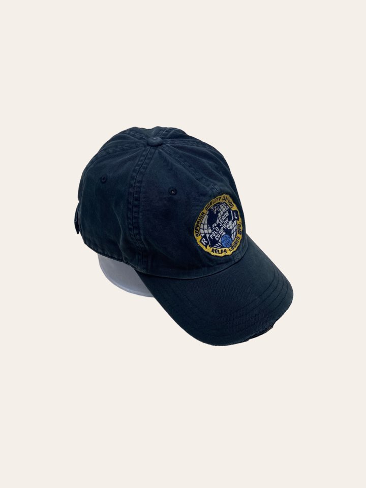 Polo jeans company black washed distressed patch cap