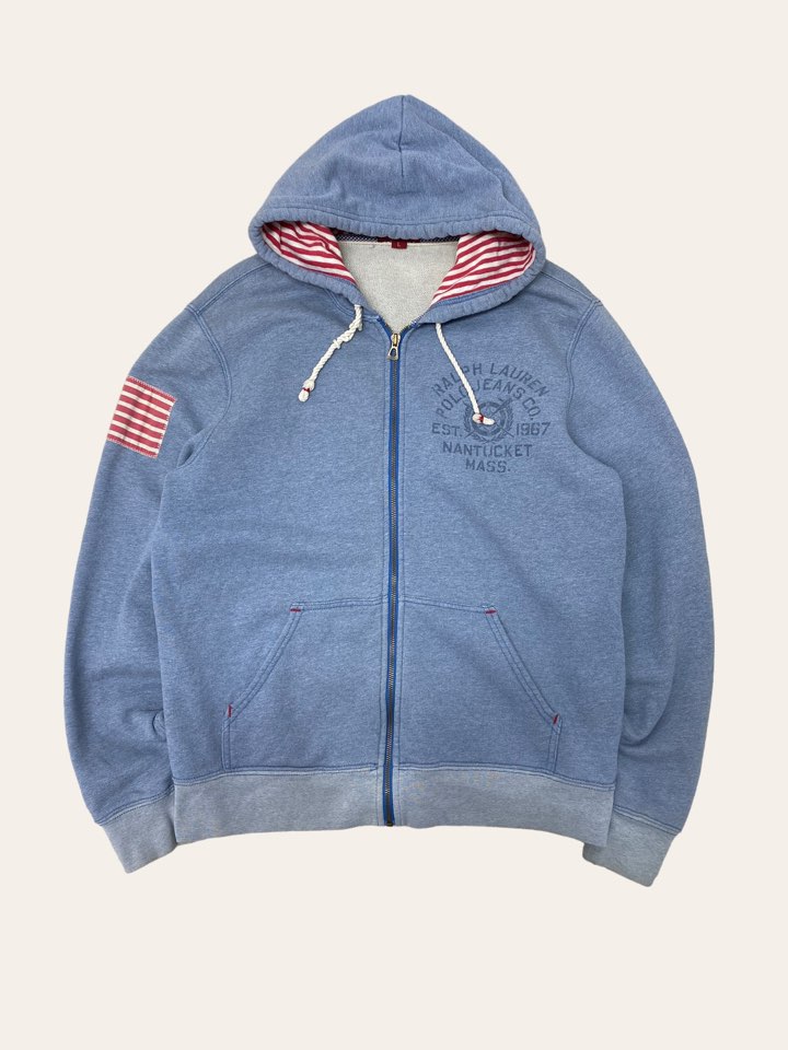 Polo jeans company sky blue USA flag zip up hoody L