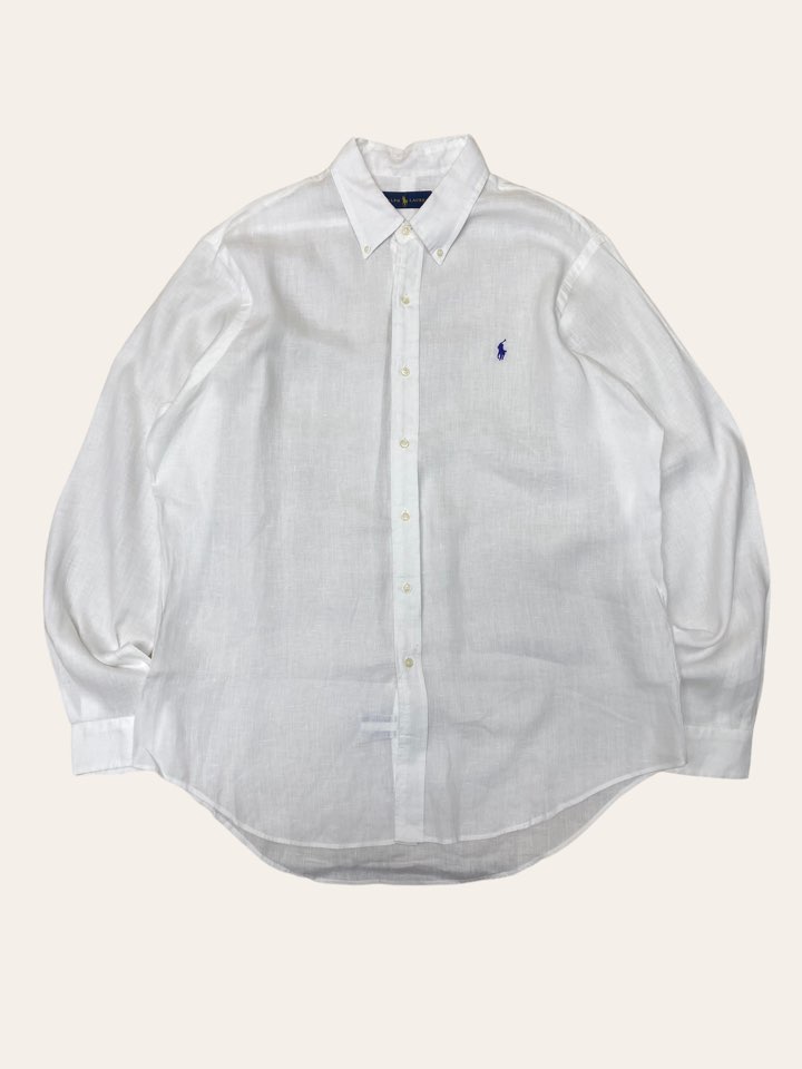 (From USA)Polo ralph lauren white linen shirt XL
