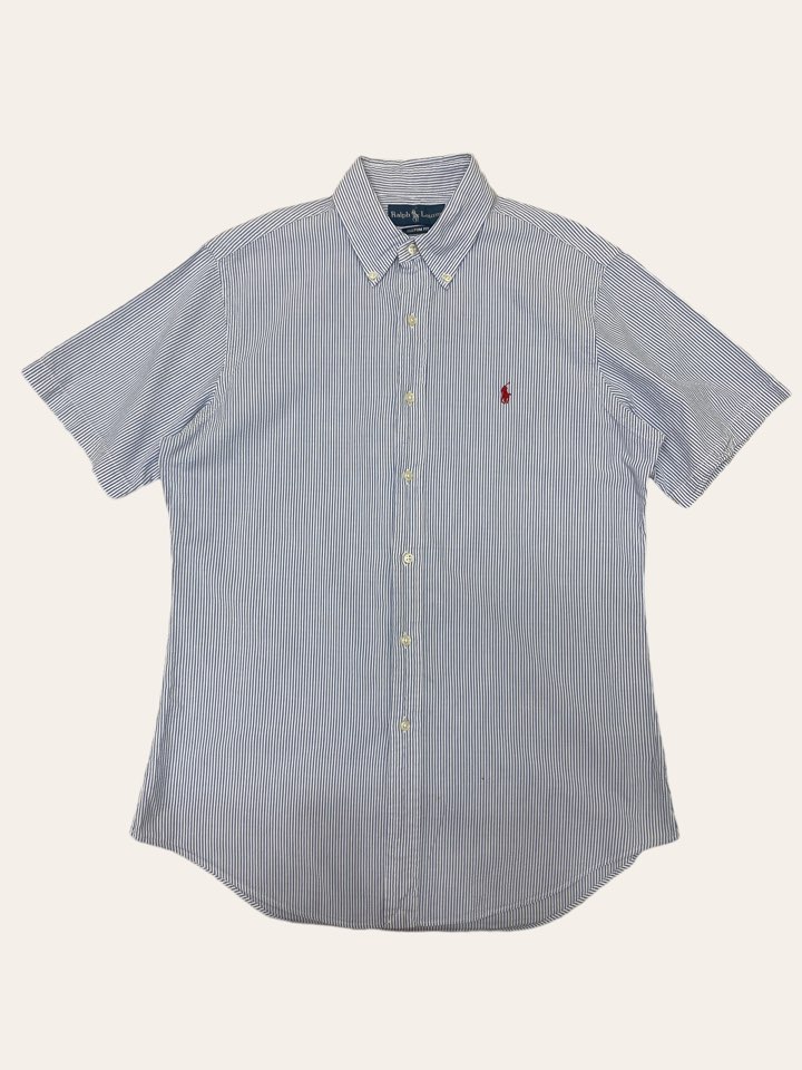 Polo raph lauren blue stripe seersucker short sleeve shirt M