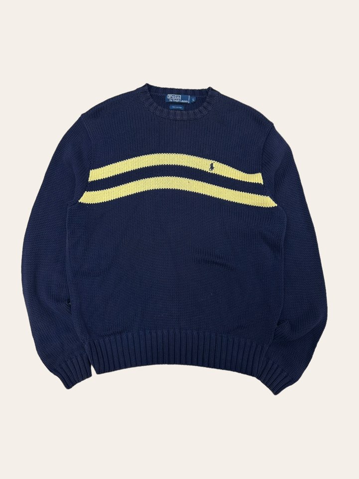 (From USA)Polo ralph lauren navy stripe cotton sweater L