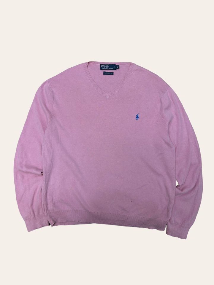 (From USA)Polo ralph lauren light pink pima cotton v-neck sweater L