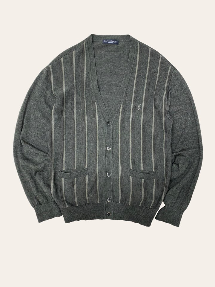 YSL khaki stripe wool cardigan 95