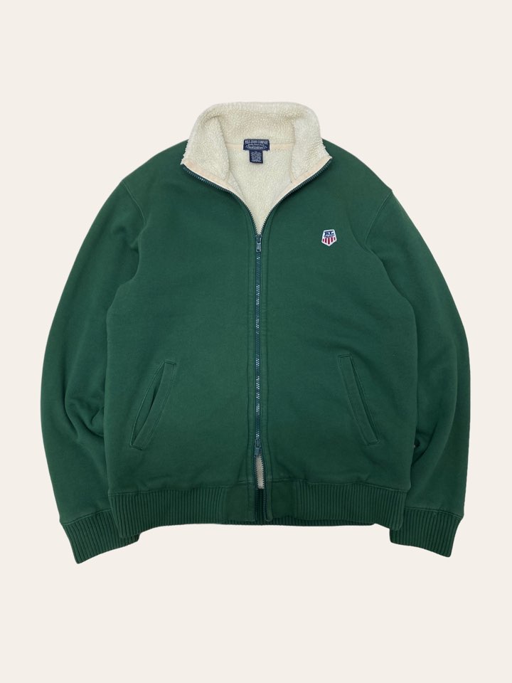 Polo jeans company green fleece knit jacket M