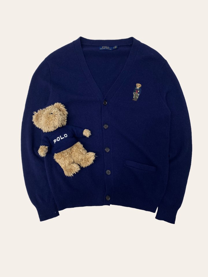 Polo ralph lauren navy bear cashmere blend cardigan S