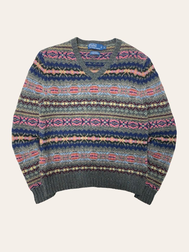 Polo ralph lauren wool fair isle v-neck sweater S