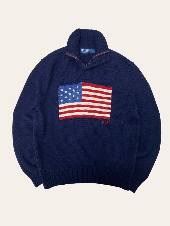 Polo ralph lauren navy cotton usa flag pullover sweater M