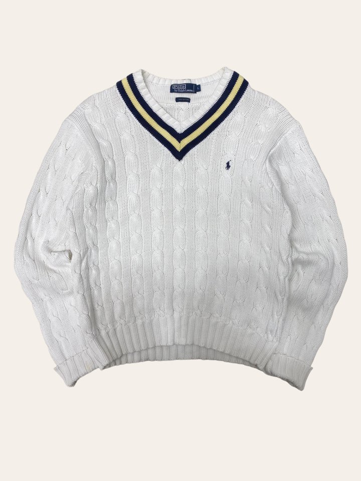 Polo ralph lauren white cotton cricket sweater L