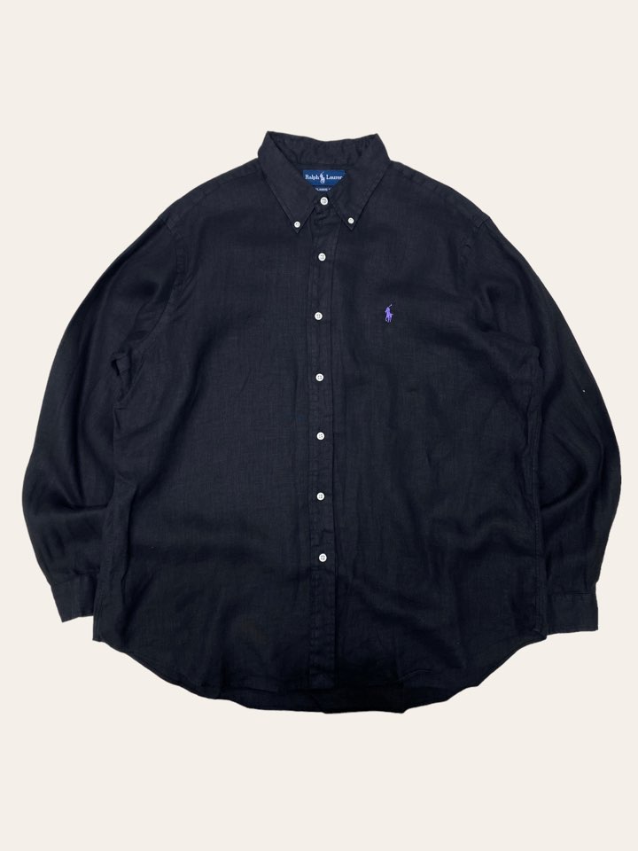 Polo ralph lauren black linen shirt XL