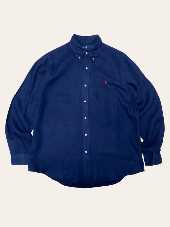 (From USA)Polo ralph lauren navy linen solid shirt L