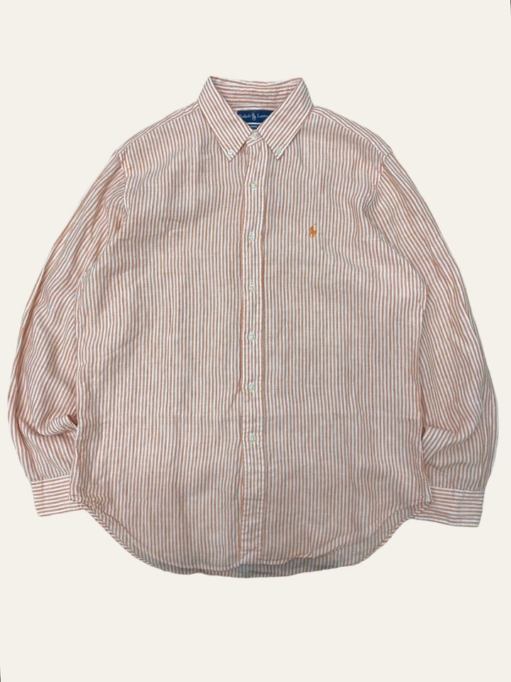 (From USA)Polo ralph lauren orange stripe linen shirt L