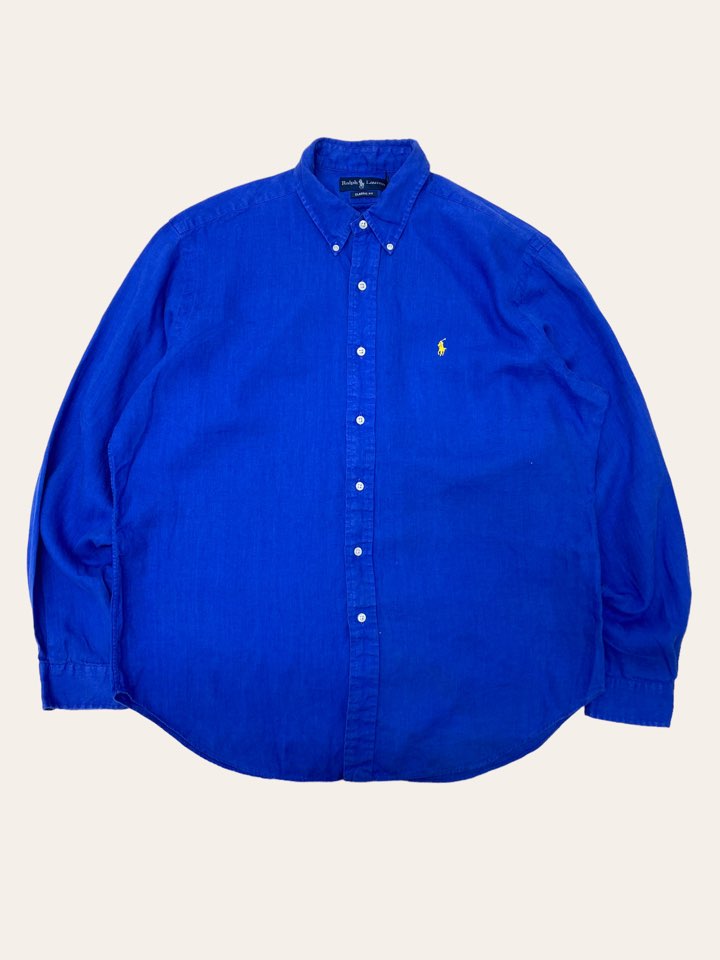 (From USA)Polo ralph lauren blue linen solid shirt XL