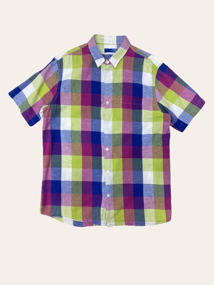 BEAMS multicolor square pattern short sleeve shirt L