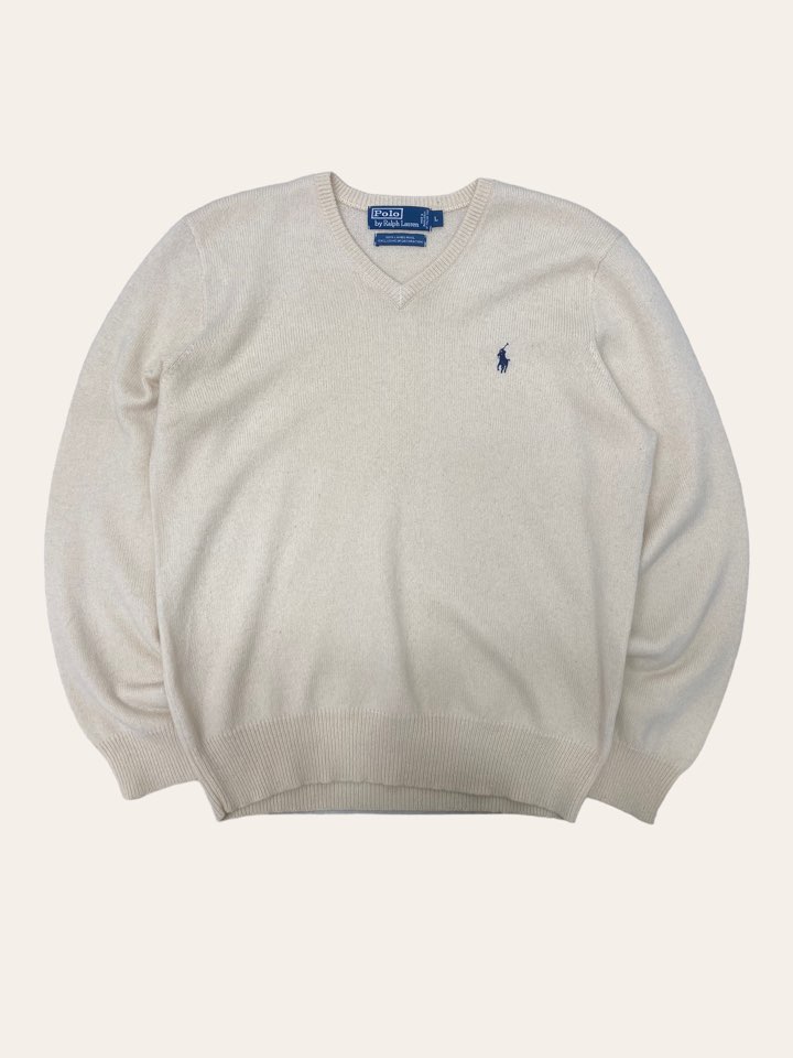 Polo ralph lauren ivory color lambswool v-neck sweater L
