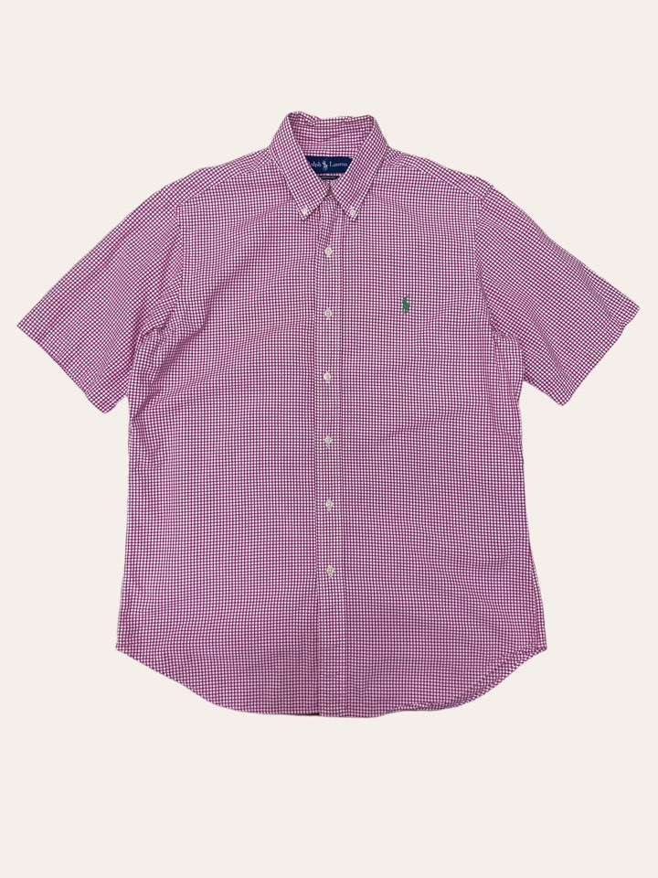 Polo ralph lauren pink gingham short sleeve shirt M