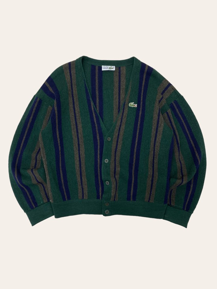 Lacoste green wool stripe cardigan 100