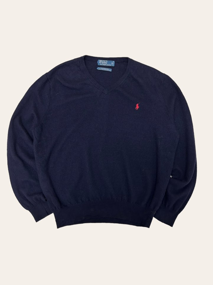 (From USA)Polo ralph lauren navy lambswool v-neck sweater 105