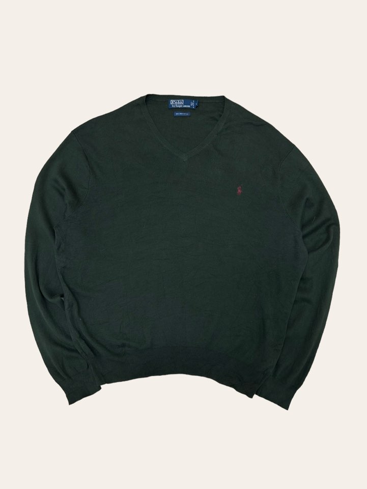 (From USA)Polo ralph lauren deep khaki color pima cotton v-neck sweater L