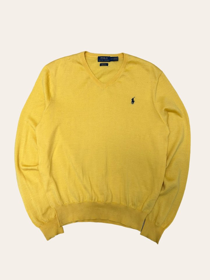 (From USA)Polo ralph lauren yellow merino wool v-neck sweater L