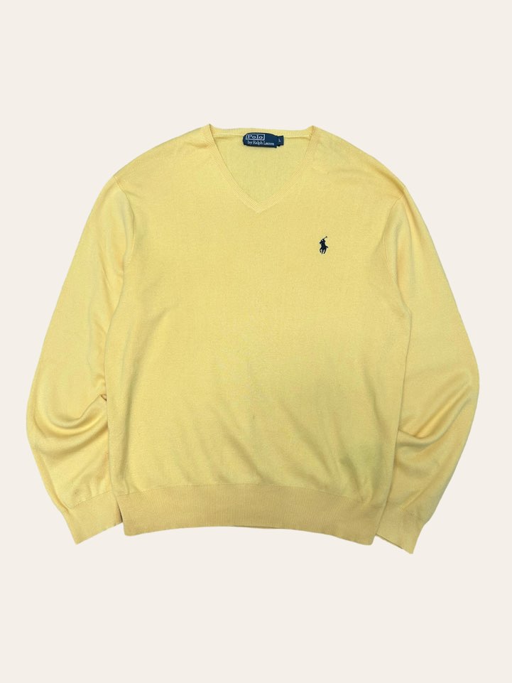 (From USA)Polo ralph lauren yellow pima cotton v-neck sweater L