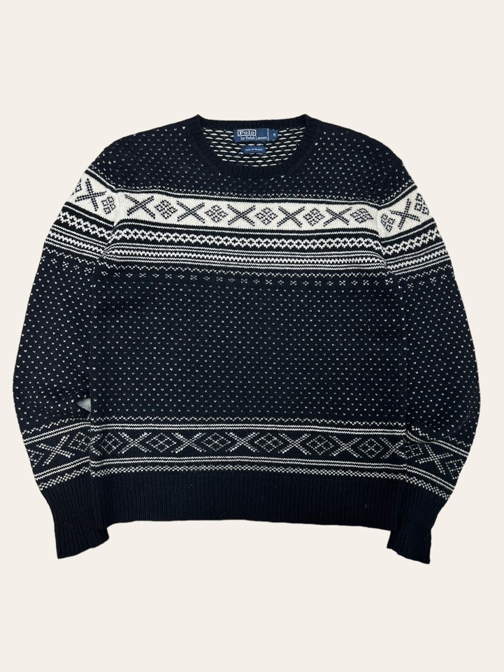 Polo ralph lauren black lambswool snowflake crewneck sweater M