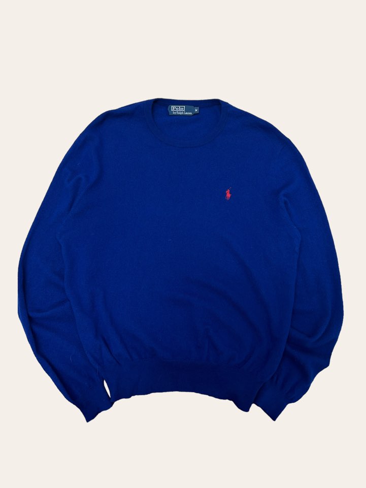 (From USA)Polo ralph lauren blue merino wool crewneck sweater M