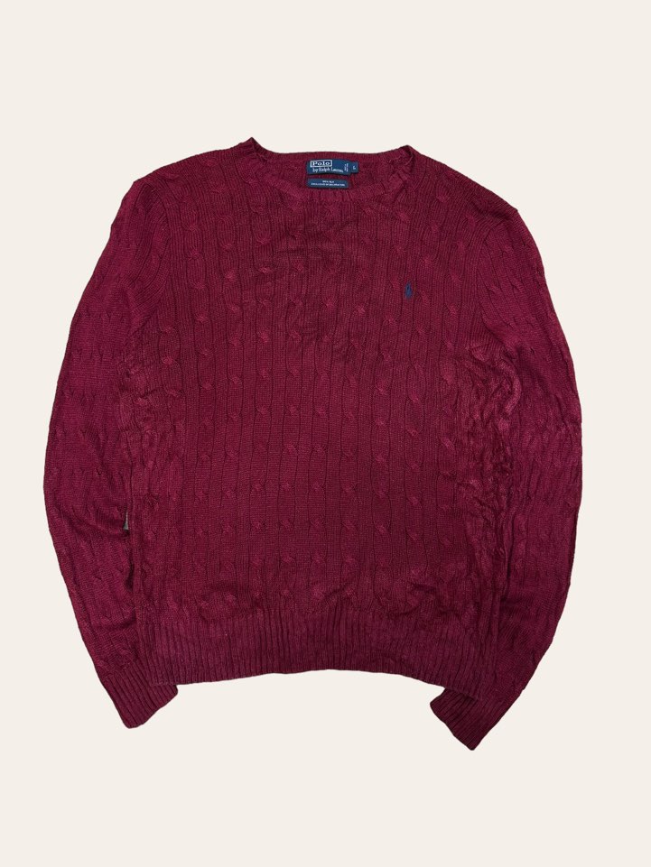 (From USA)Polo ralph lauren red silk cable sweater L