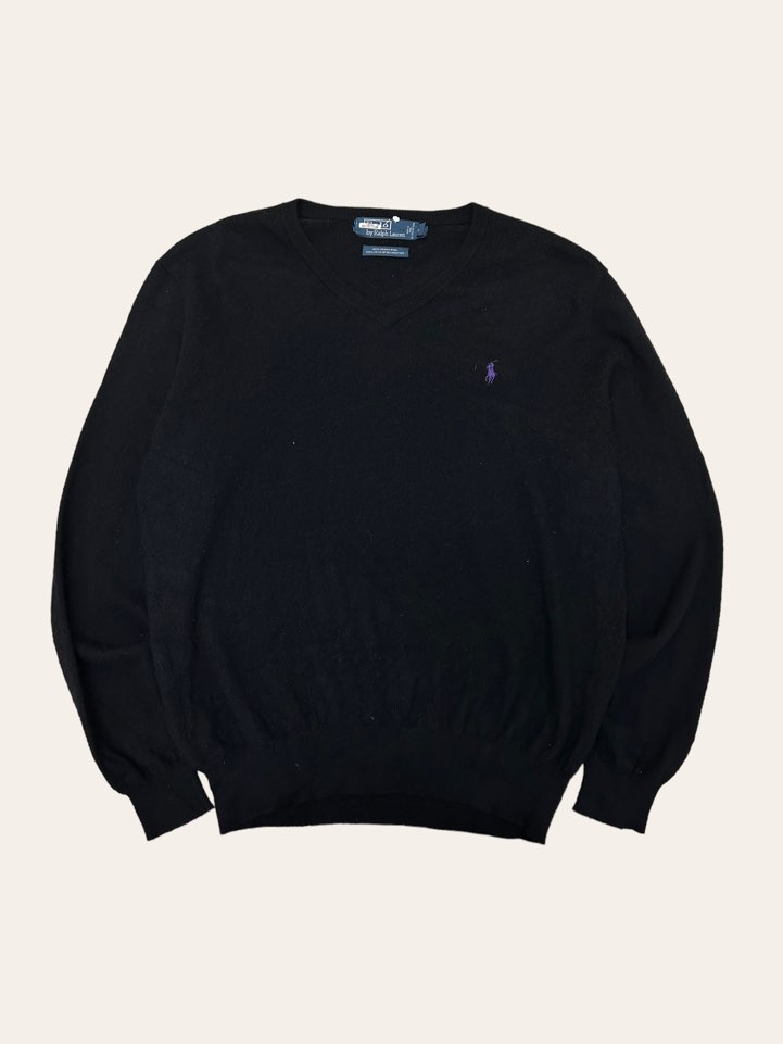 (From USA)Polo ralph lauren black merino wool v-neck sweater L