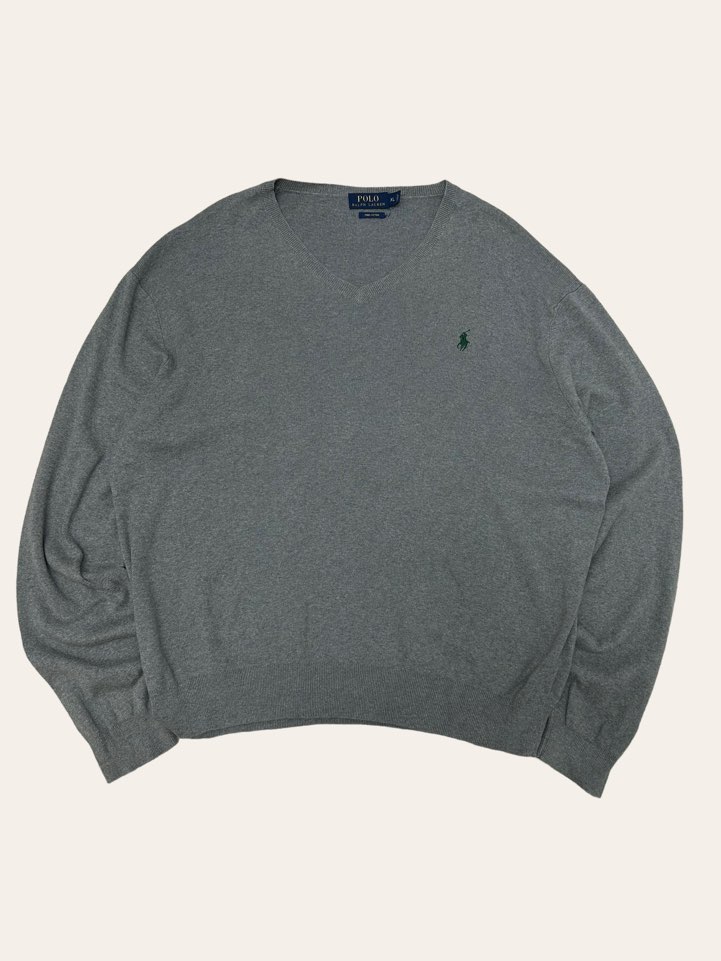 (From USA)Polo ralph lauren gray pima cotton v-neck sweater XL