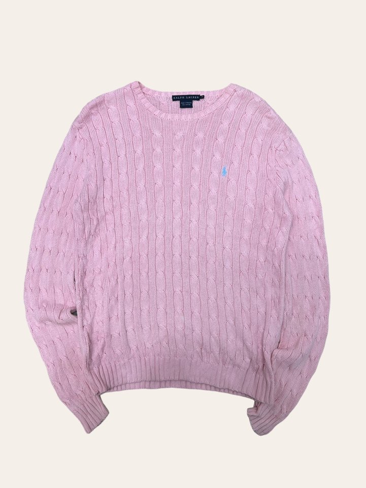 (여성용)Rralph lauren light pink cotton crewneck cable sweater M