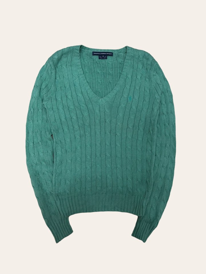 (여성용)Ralph lauren sport emerald v-neck cotton cable sweater S