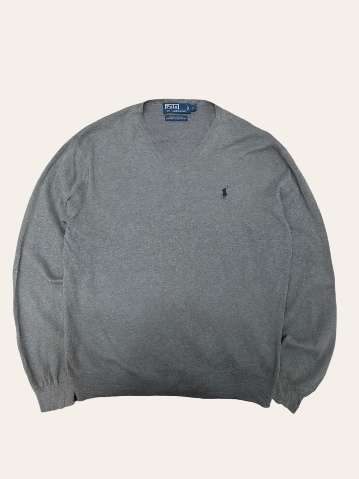 (From USA)Polo ralph lauren gray pima cotton v-neck sweater L