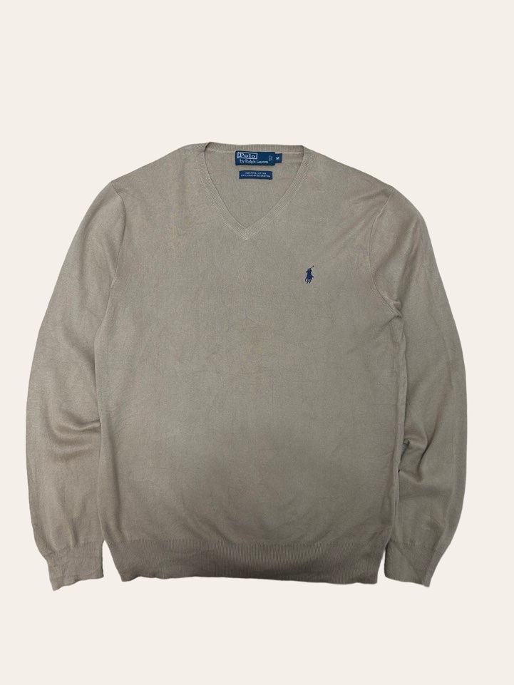 (From USA)Polo ralph lauren beige pima cotton v-neck sweater M
