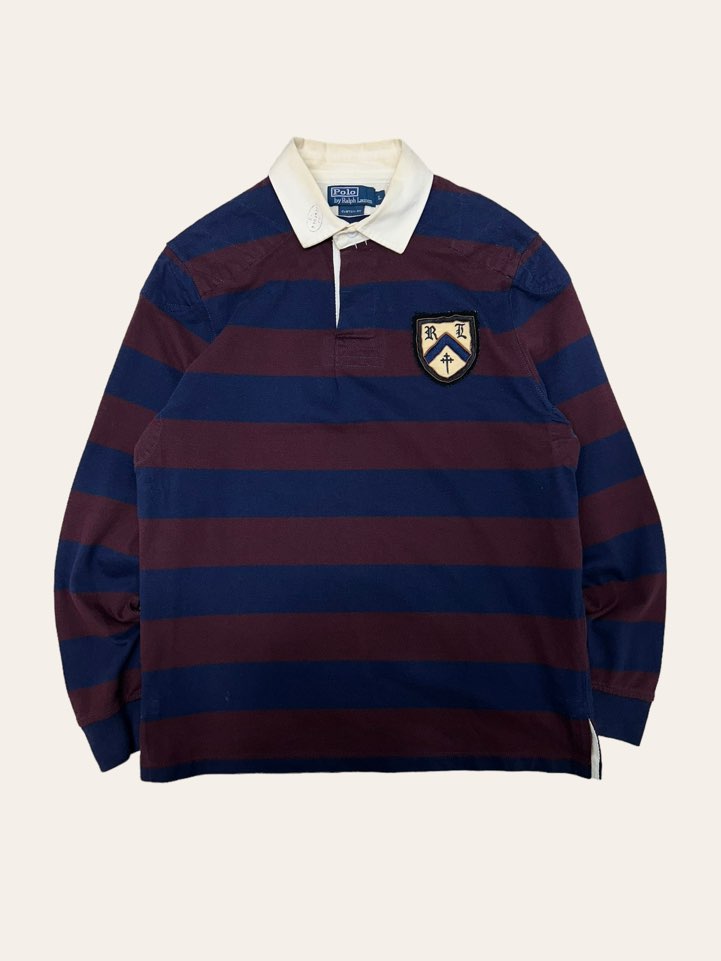 Polo ralph lauren navy/burgundy stripe rugby shirt L