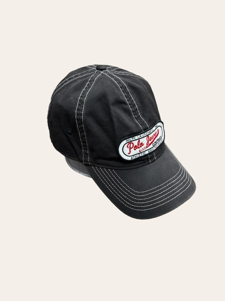 Polo jeans company black wash patched cap