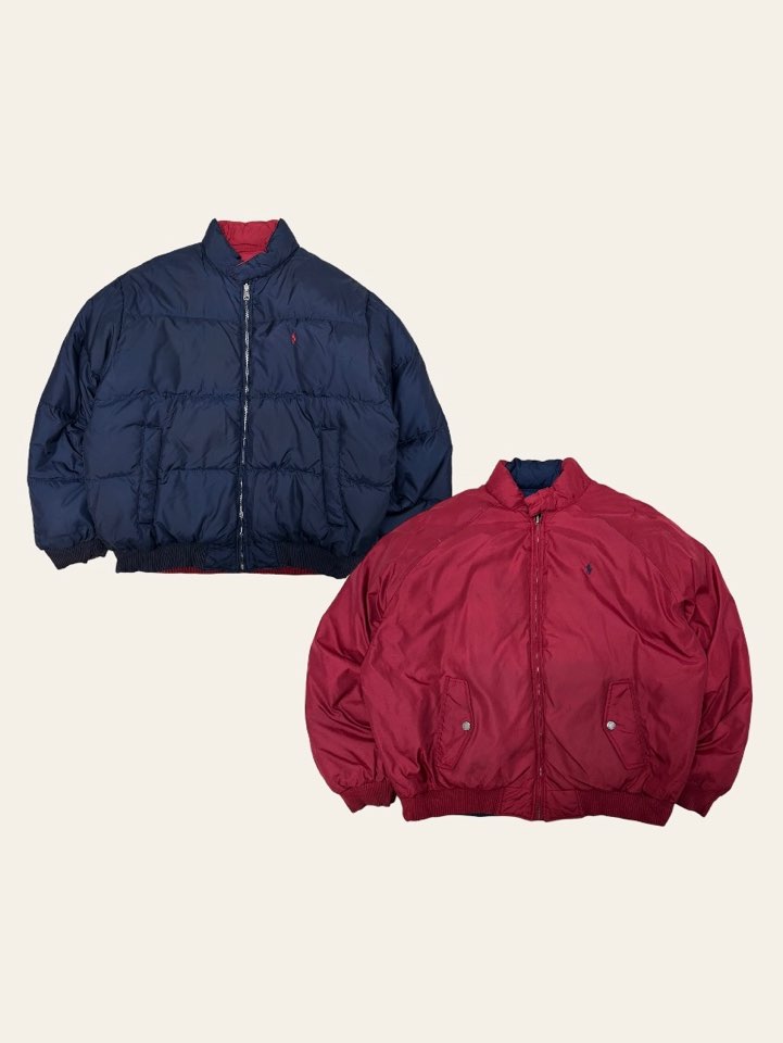 Polo ralph lauren 90&#039;s navy/red reversible down bomber jacket XL