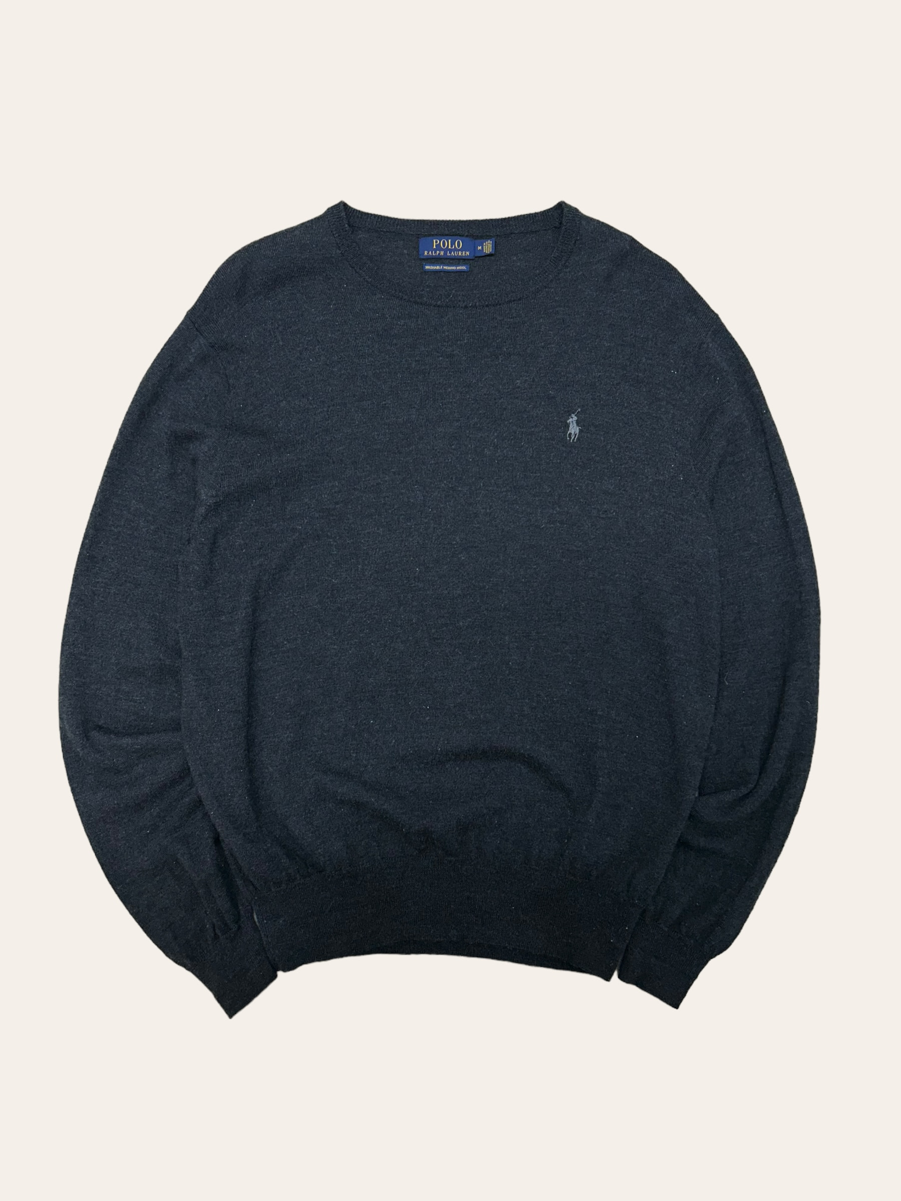 Polo ralph lauren charcoal washable merino wool crewneck sweater M
