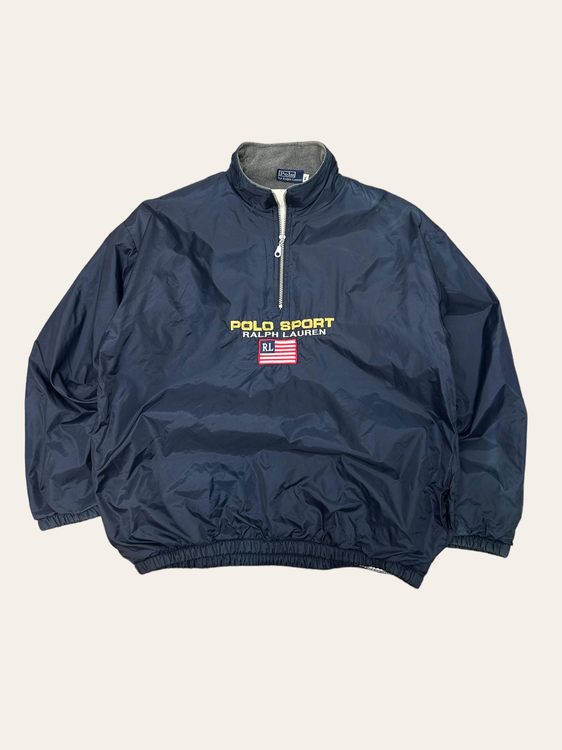 (Made in USA)Polo ralph lauren 80&#039;s navy nylon multicolor logo anorak jacket XL