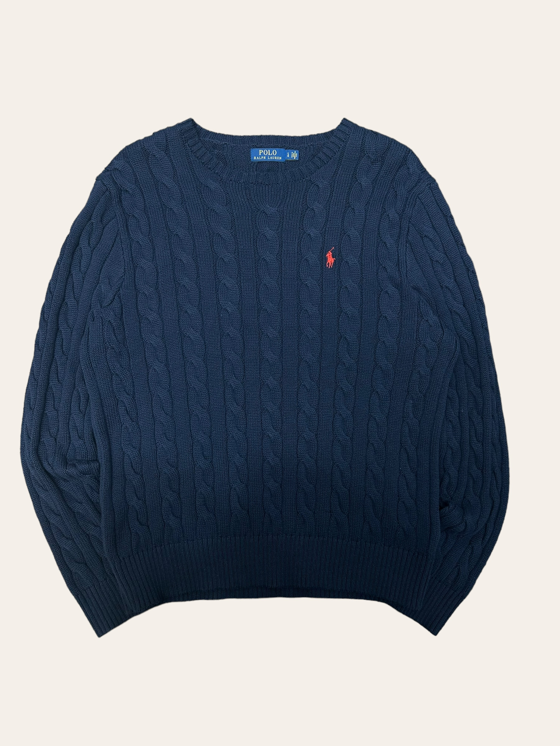 Polo ralph lauren navy cotton cable sweater L