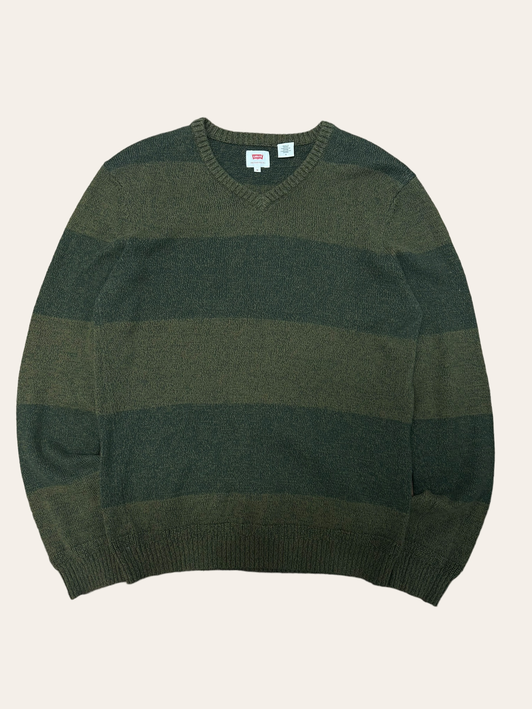 Levis khaki color stripe cotton v-neck sweater M