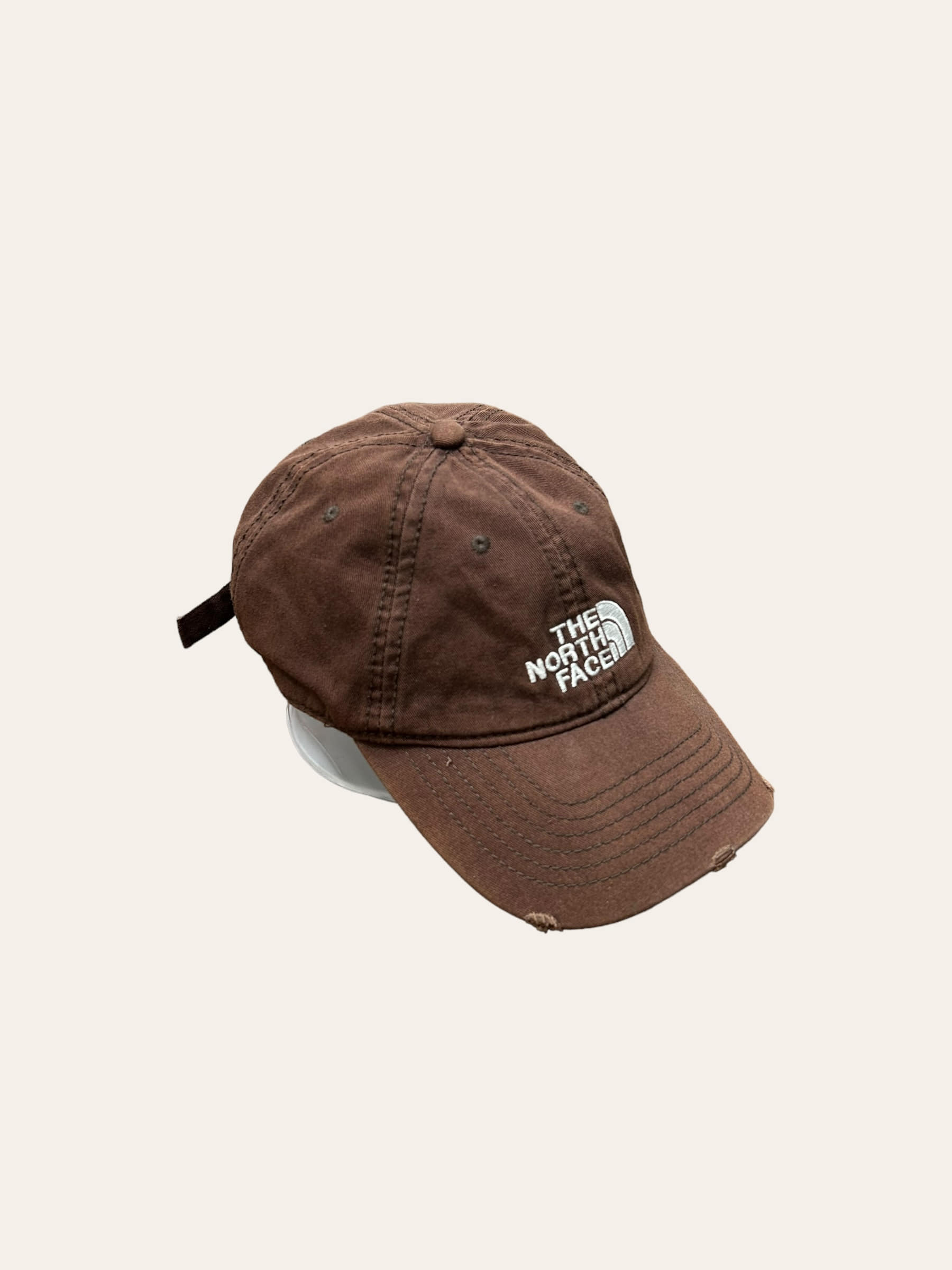 TNF brown distressed 6 panal cap