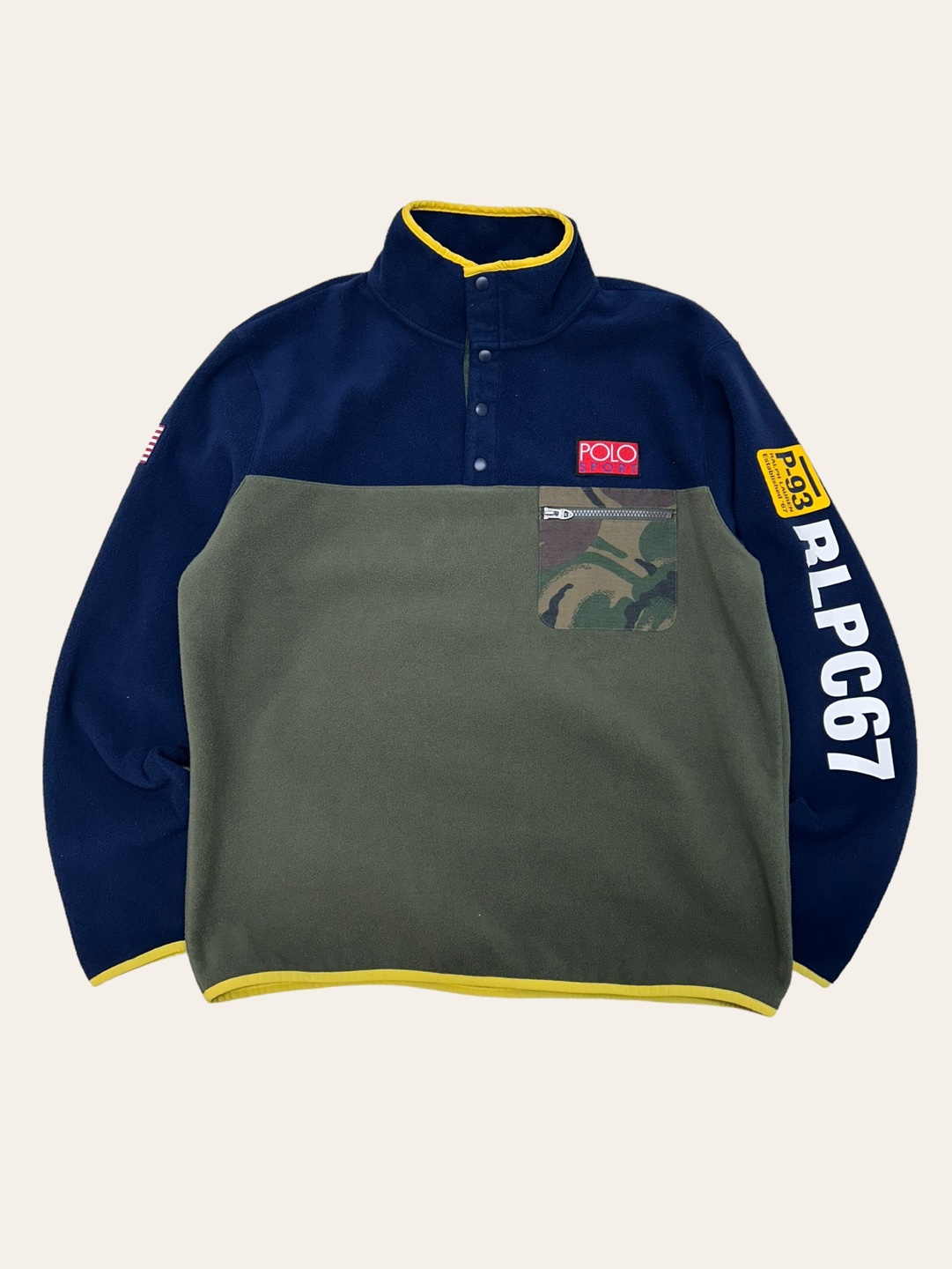 Polo ralph lauren navy/khaki HI TECH RL-67 fleece pullover L