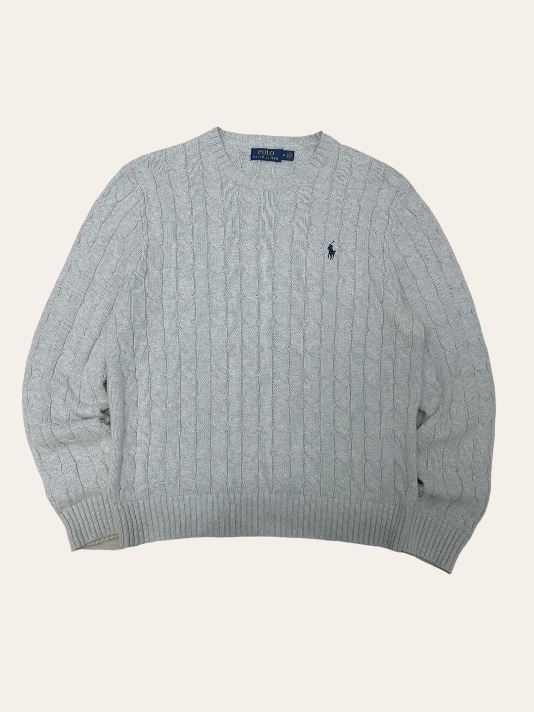 Polo ralph lauren light gray cotton cable sweater M