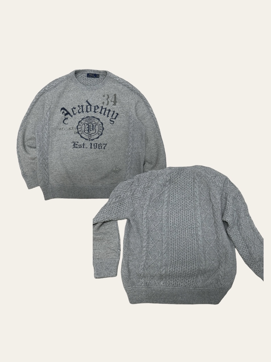 Polo ralph lauren gray printing fisherman knit sweatshirt L