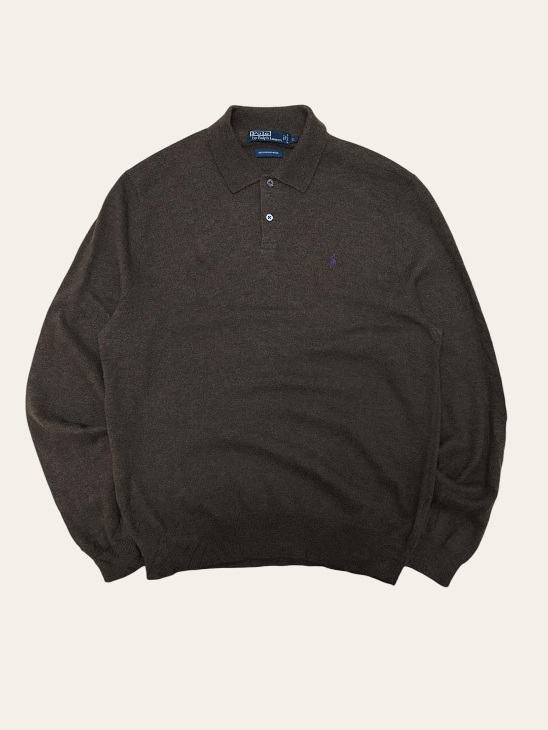 (From USA)Polo ralph lauren brown merino wool collar sweater L