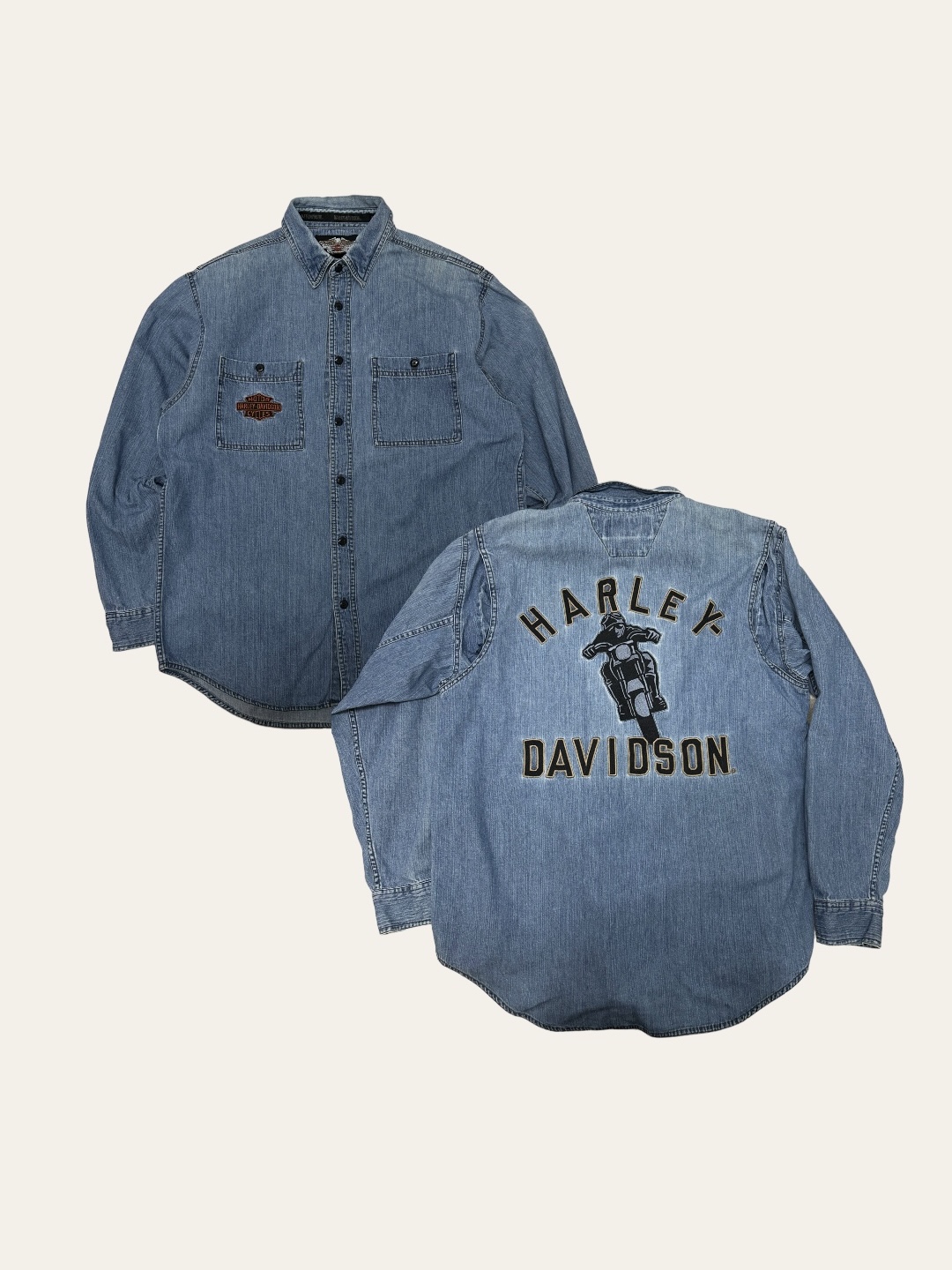 Harley Davidson denim printing embroidered short sleeve work shirt  M