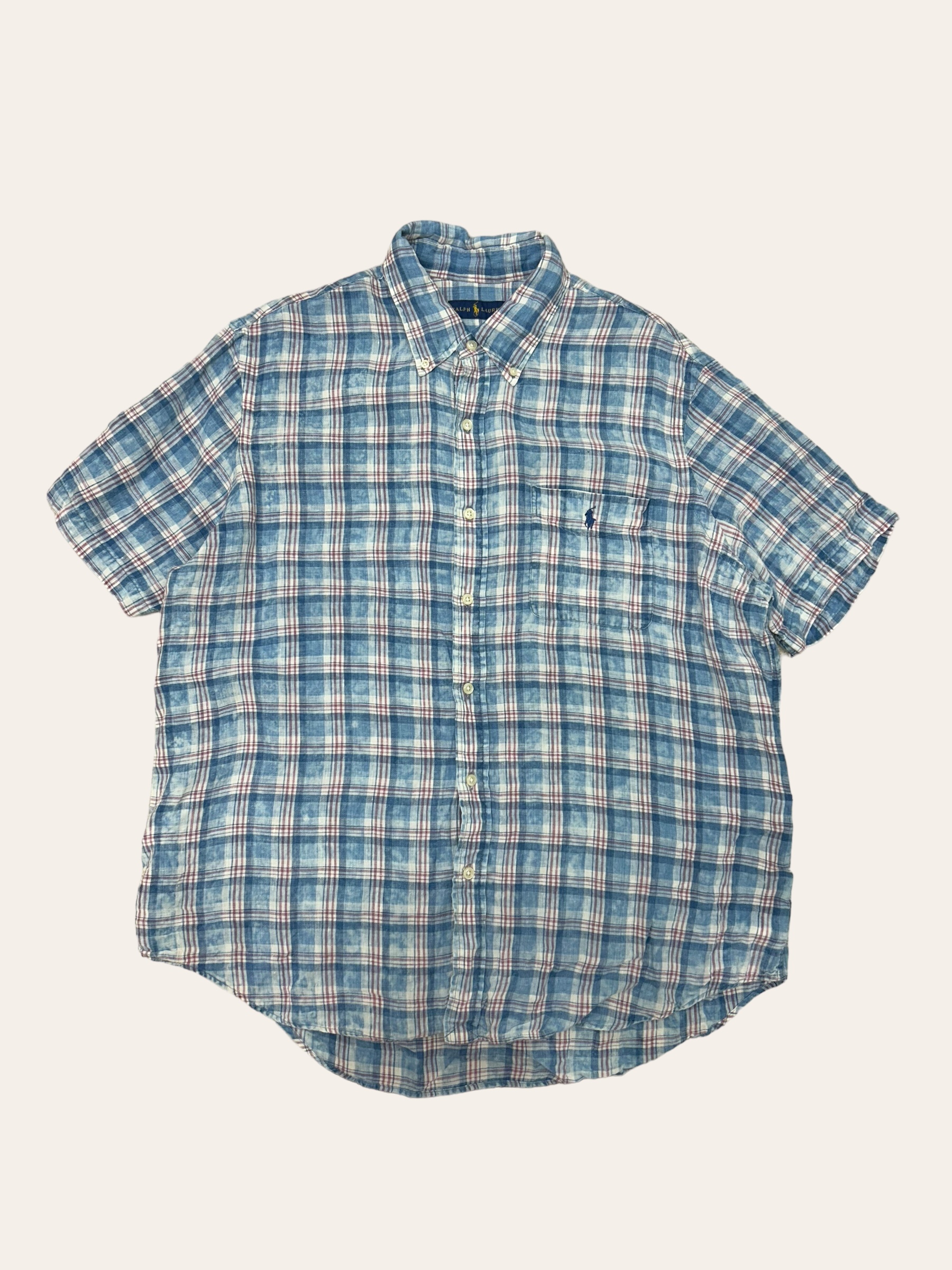 (From USA)Polo ralph lauren madras check linen short sleeve shirt XL
